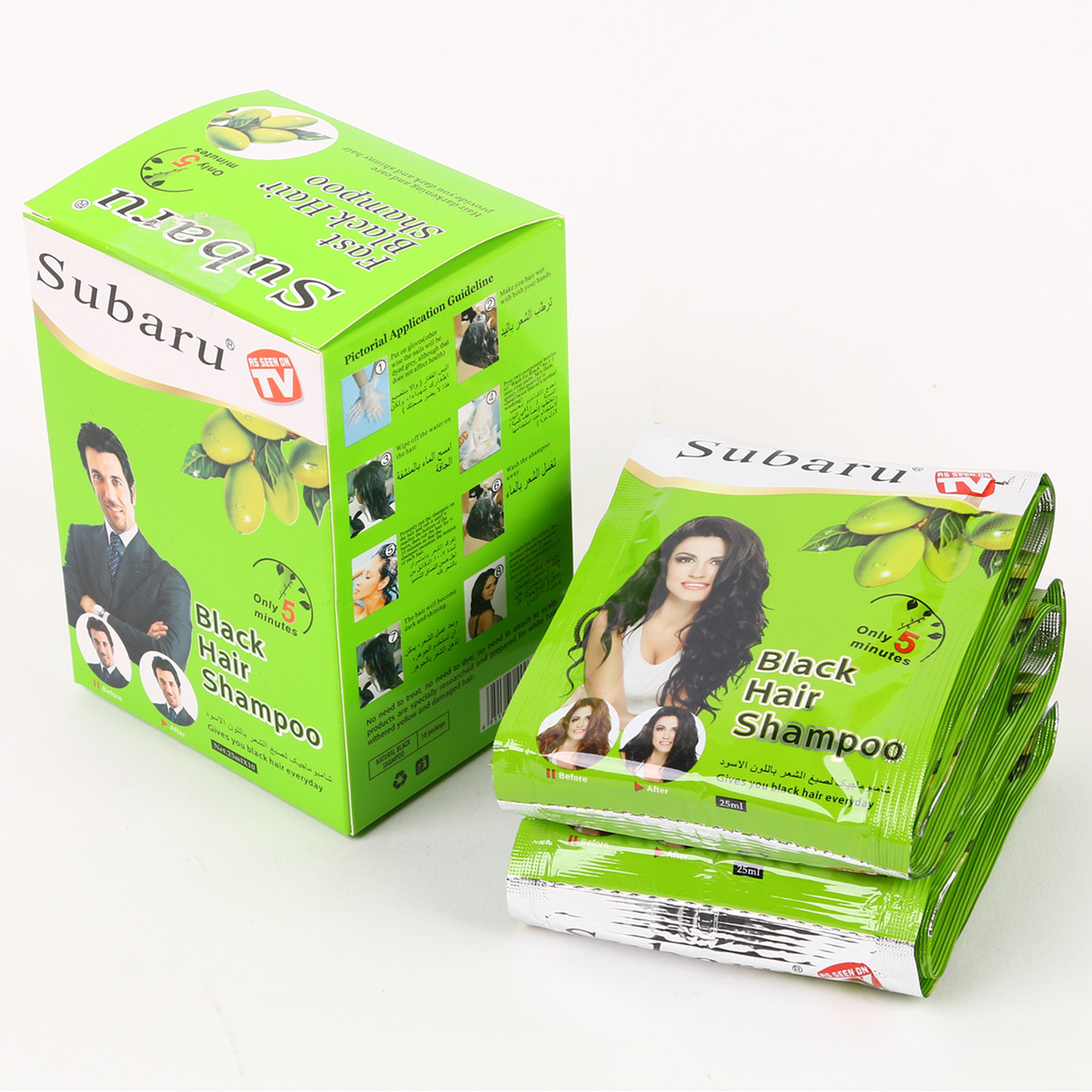 Subaru Olive Black hair Shampoo for quick covering of grey hair. Specification drawing