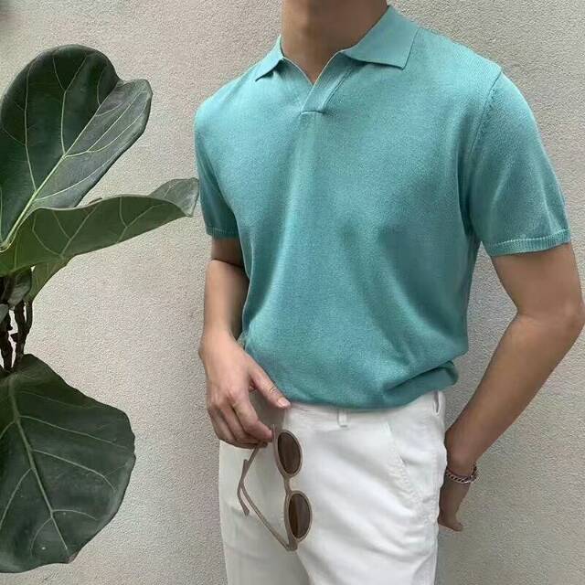 Summer new men's fashion solid-color POLP shirt with short sleeves
