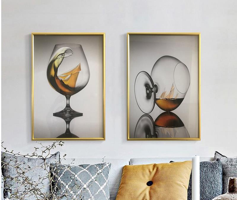 Yiwu City Fine Painting Decorative Painting 50X70cm Simple Frame Wine Glass Decorative Painting