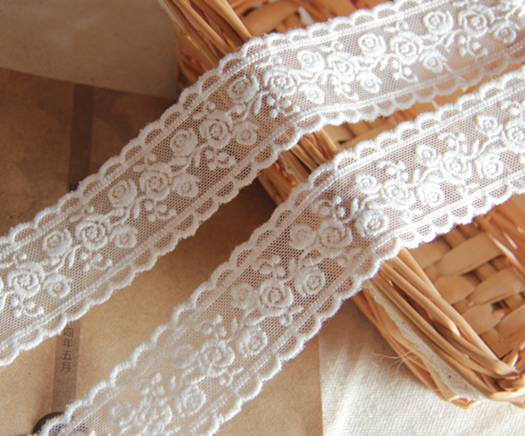 B7d14 Handmade Diy Garment Accessories/Day Single Lace Embroidery/White Rose Gauze Embroidery Lace details Picture