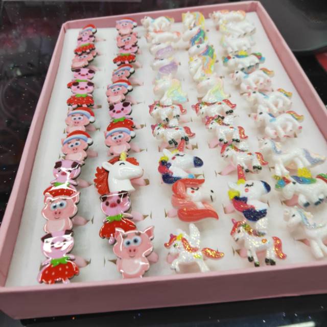 Unicorn Ring Female Princess Diamond Crystal Cute Little Girl Jewelry Toy Ring Jewelry Gift Set details Picture