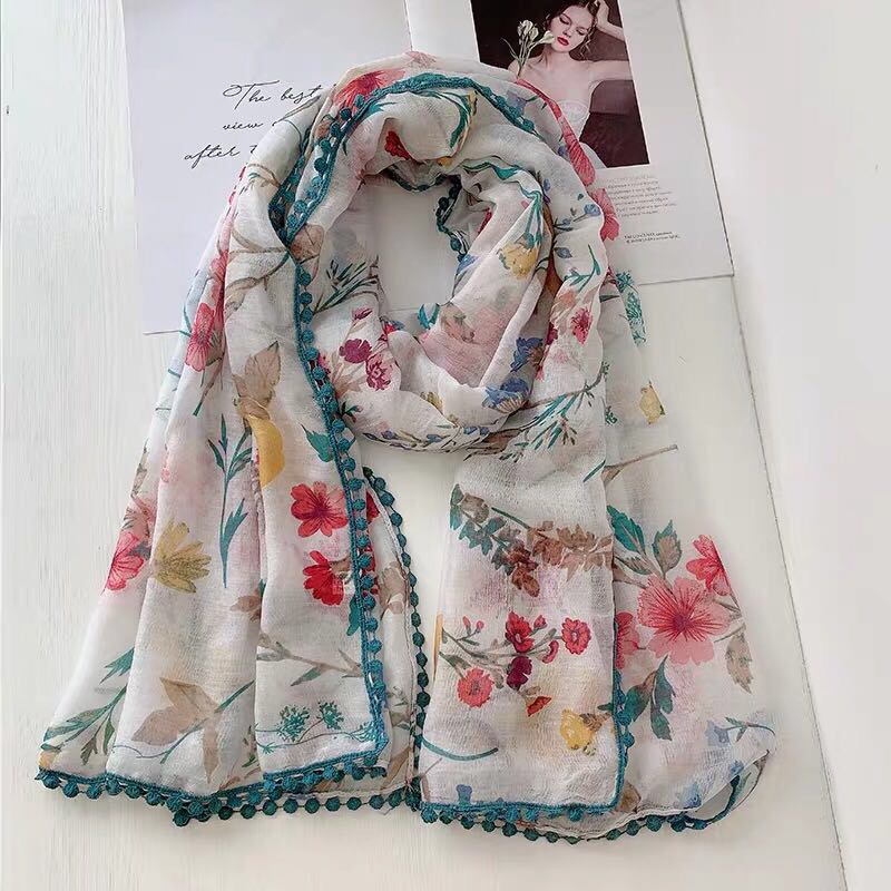 Cotton And Linen Printed Scarf Women's Beach Sunblock Beach Towel Shawl