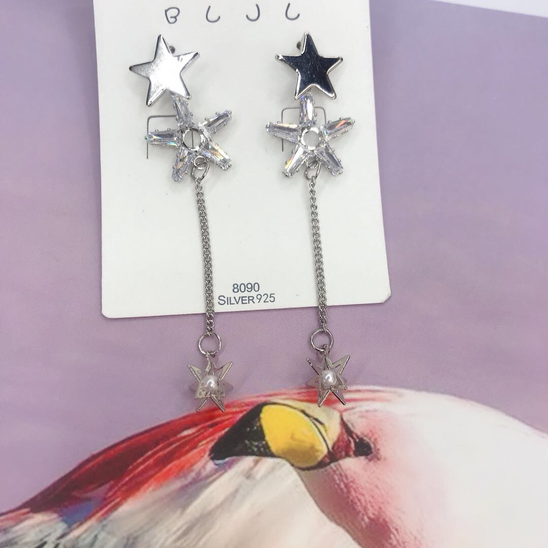 Fashionable and versatile long tassel earrings, double-star micro-inlay elegant earrings details Picture