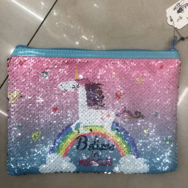 渐变色独角兽亮片便携化妆包