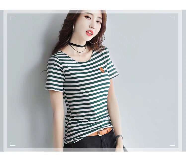 夏季韩版新款条纹纯棉短袖T恤女宽松个性百搭上衣ins潮图