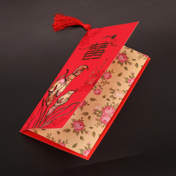 结婚喜帖精美喜庆时尚中式三折红内页喜帖精致请柬产品图