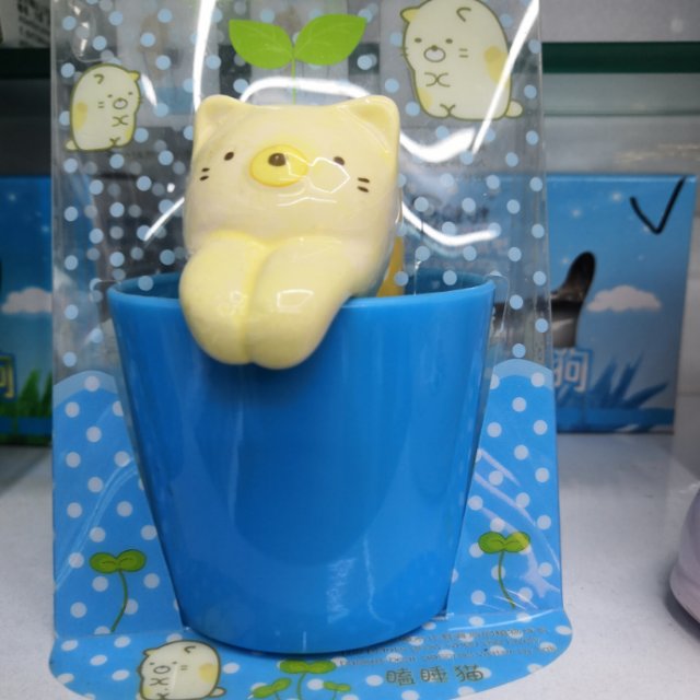 Bear pattern flower pot cup blue grass cup thumbnail