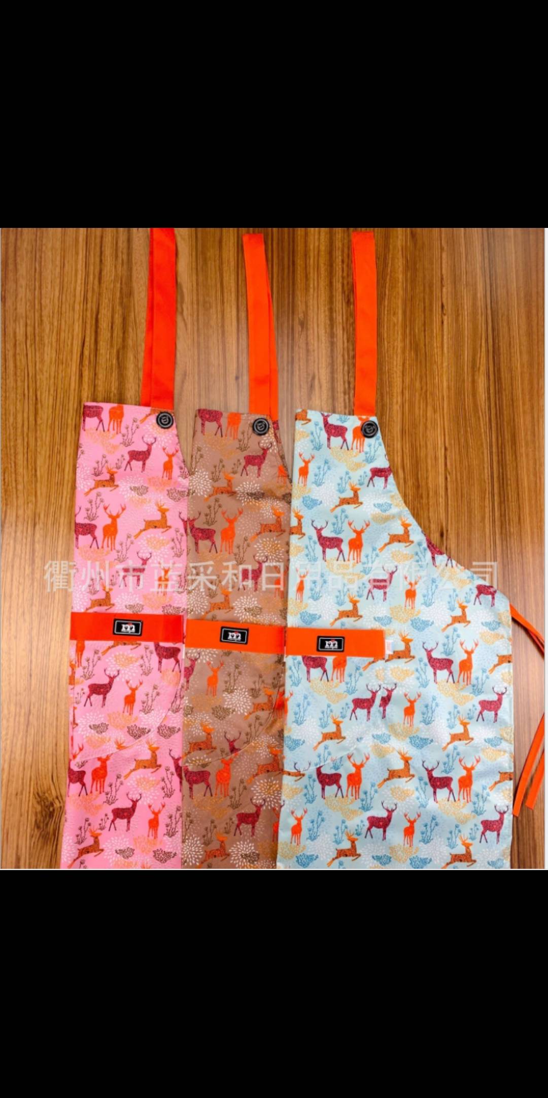 Life Blue adult elk pattern halter apron Pocket apron Fashionable men and women kitchen cooking household Specification image