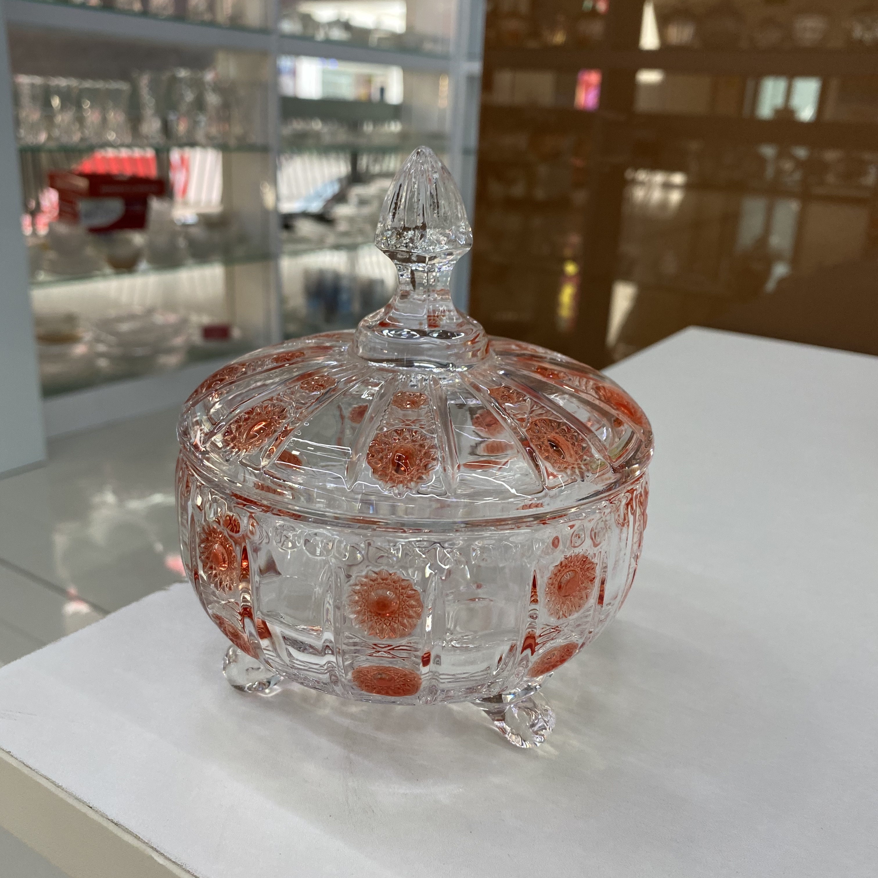 橘色带盖子厂家直销玻璃蒙古包水晶玻璃糖缸玻璃首饰盒蒙古包水晶糖缸