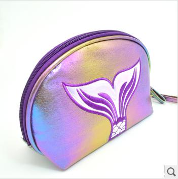 Embroidered beauty fish tail semi-circular bag rainbow crackle cosmetic bag Specification image