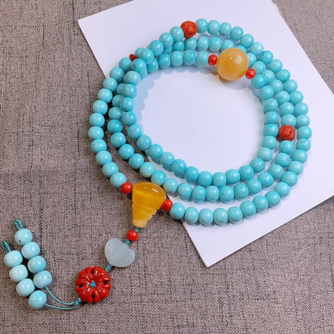 Natural turquoise and Hetian jade hand-woven rope bracelet Xiangyu 00044