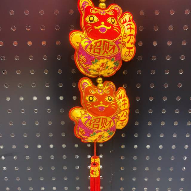 Five Blessings Fortune Cat Pendant 5 strings of velvet printed fancy tassels for good fortune Specification image