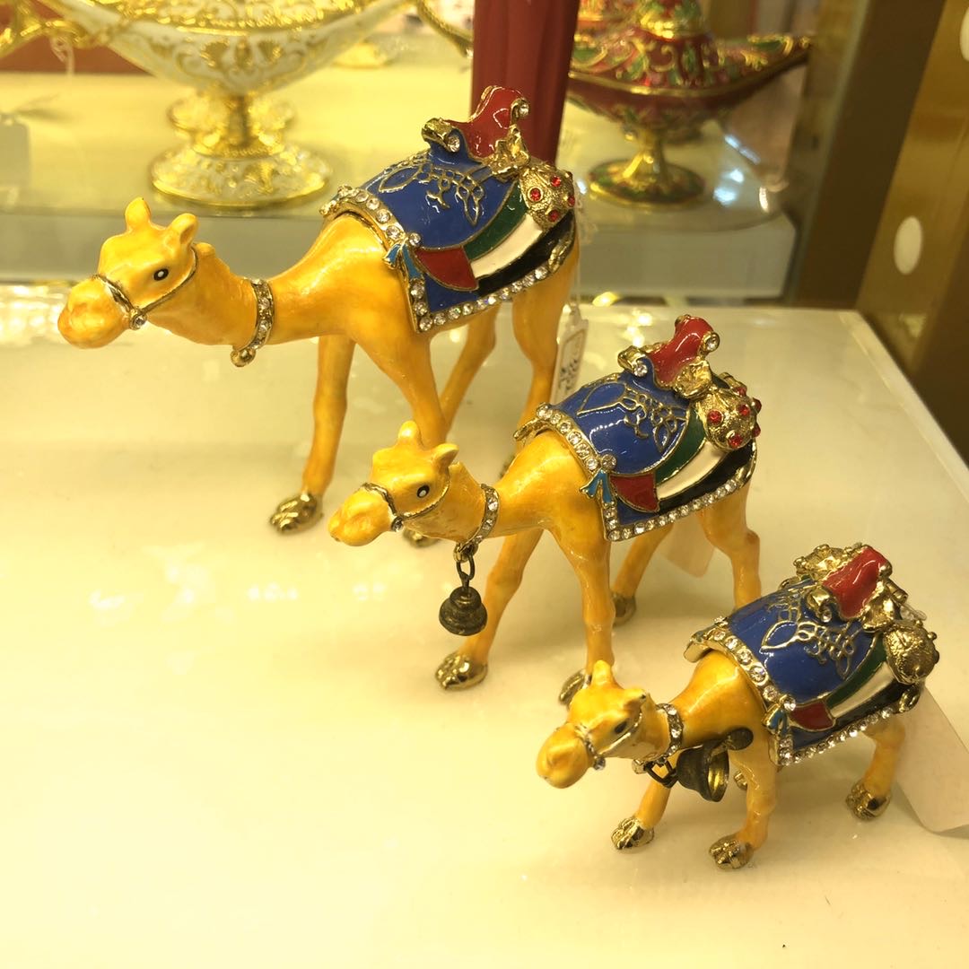 骆驼三件套合金首饰盒婚庆礼品摆件工艺品镶嵌水晶摆件