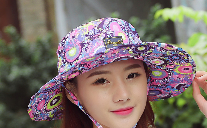 Purple Circle Summer All-Match Outdoor Sunshade Hat Fisherman Hat Collapsible Breathable Large Brim Hat