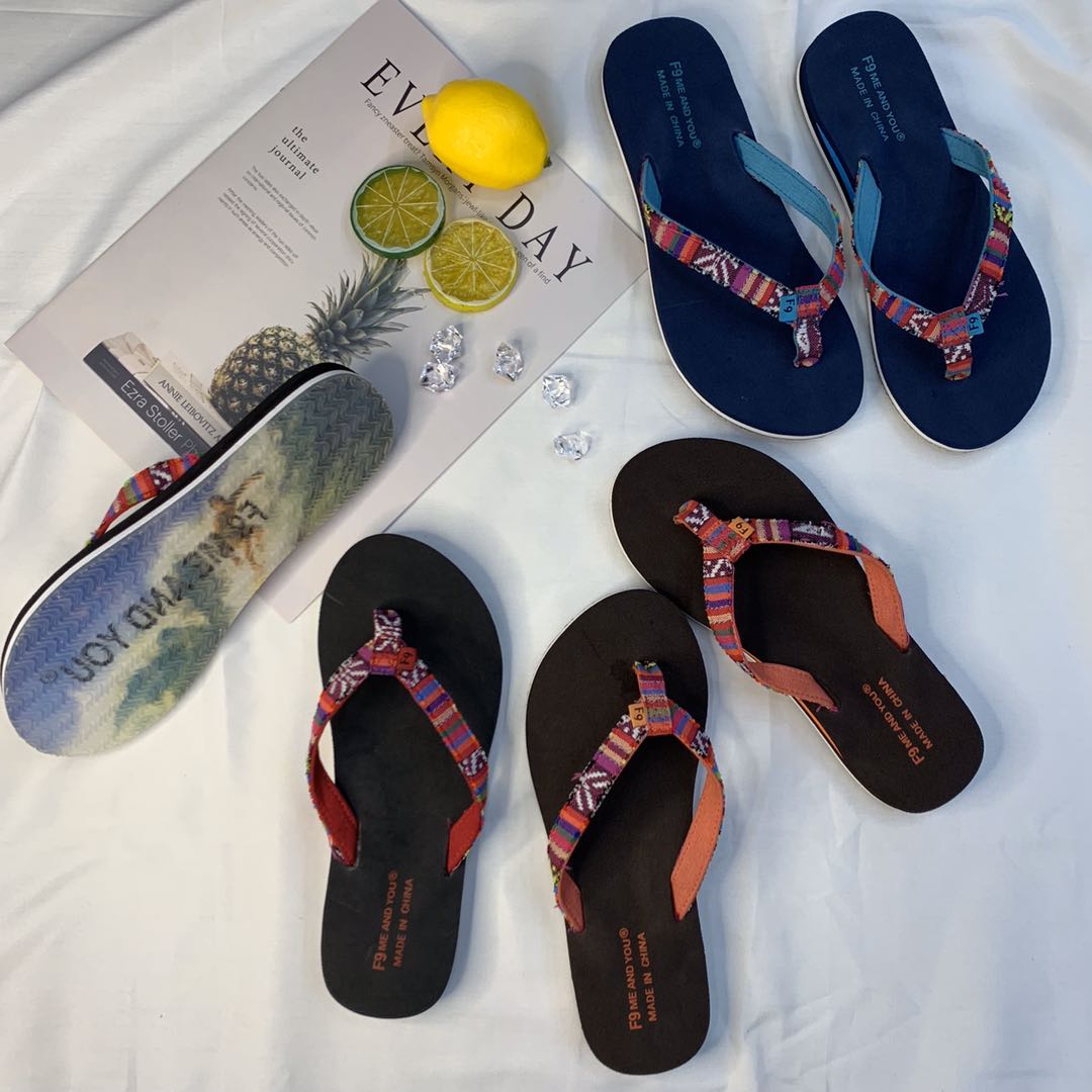 Women's shoes, flip-flops, ethnic-style woven belt women's flip-flops, casual slippers, anti-slip and comfortable
