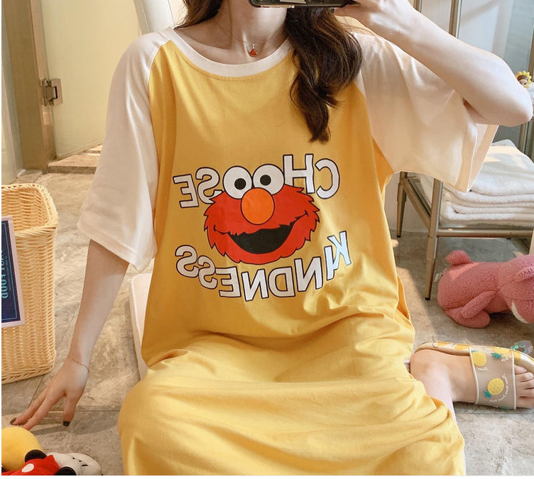 Collection Baby Nightdress Female Summer Cotton Thin Short Sleeve Loose Pregnant Women In The Long Summer Cotton Can Be Worn Outside Dress Pajamas details Picture