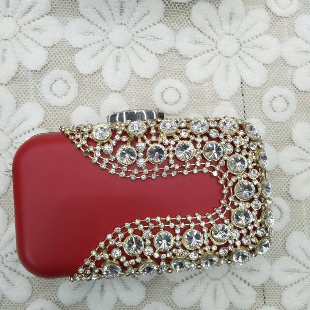 红色镶钻晚宴包手拿新款时尚新娘手提包化妆包韩晚宴包手提潮