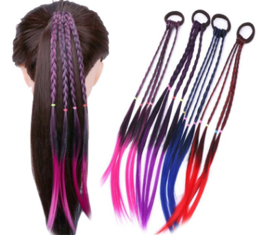 Cross-border sourcing color gradient braids new high temperature silk DIY handmade hair ring children's wigs thumbnail