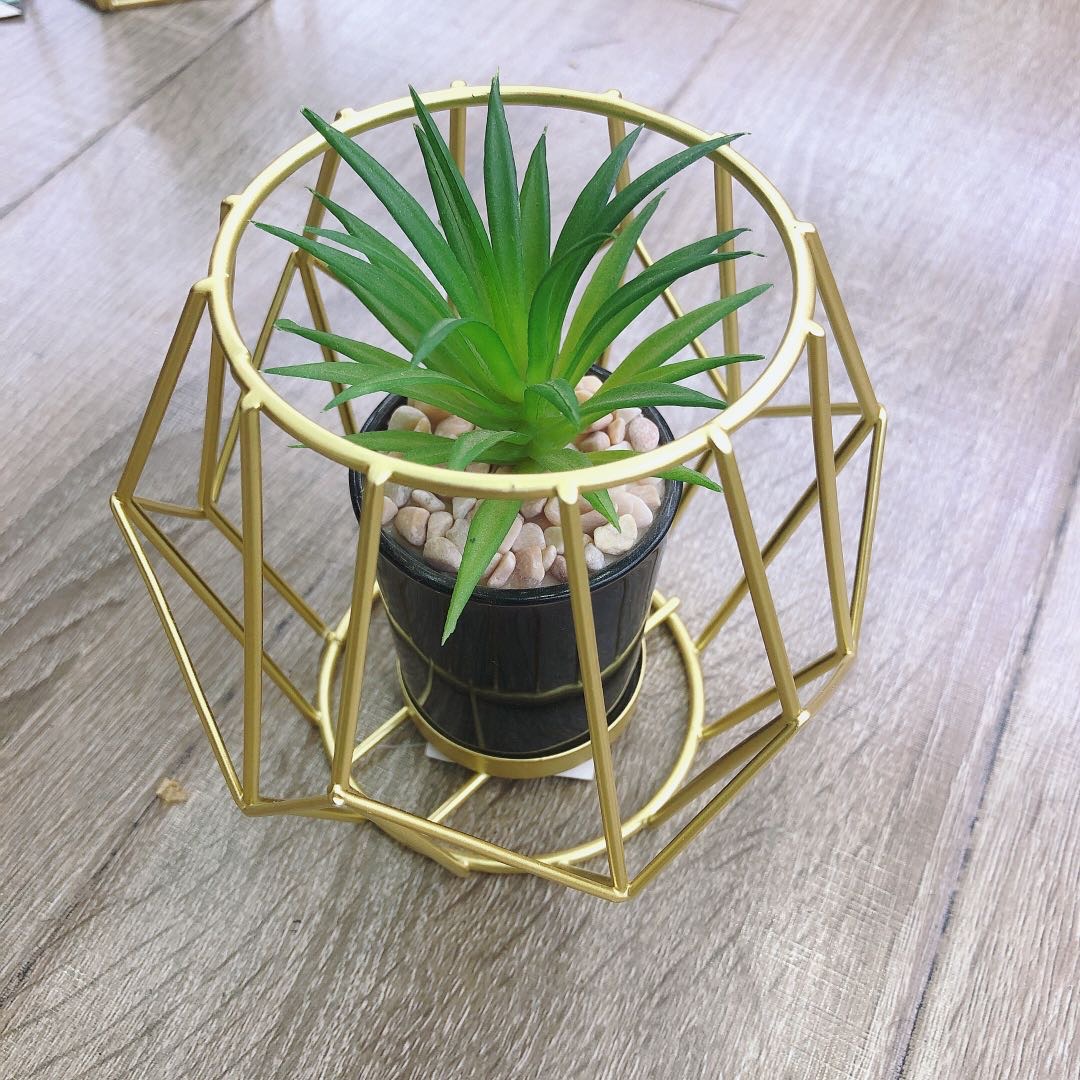 北欧创意铁艺镀金盆栽仿真植物假绿植小摆件不规则视觉仿真盆栽