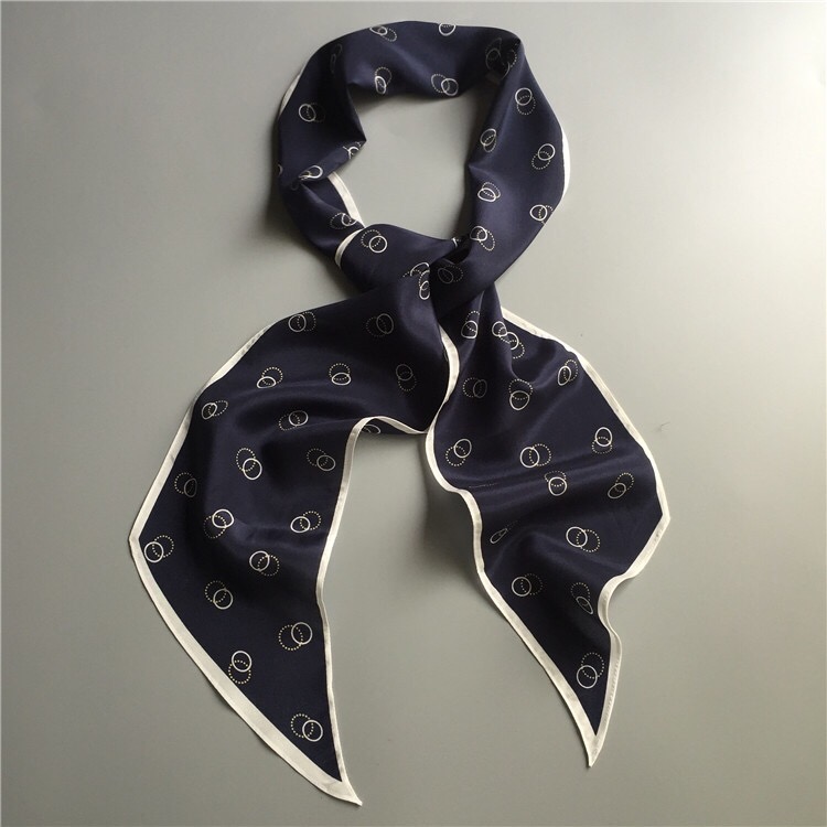 Silk Streamer Narrow Small Long Scarf Small Circle Printed Women's Thin Mulberry Silk Scarf Scarf Scarf Scarf