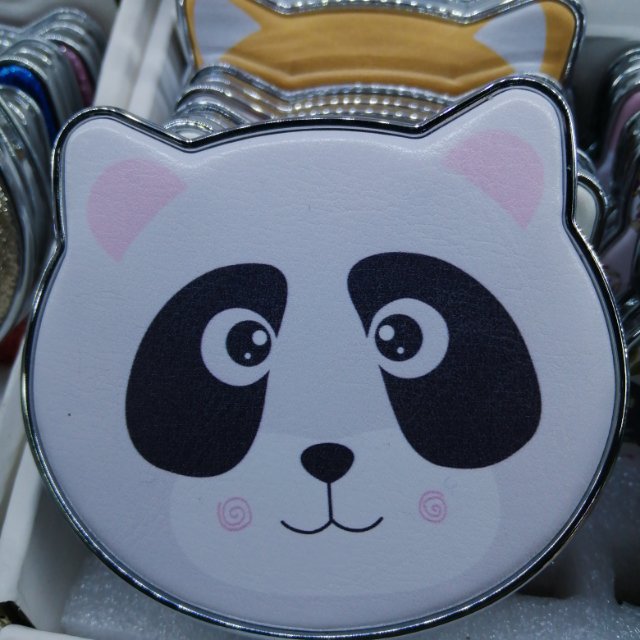 立体猫头镜PU双面折叠化妆镜创意卡通女士学生滴胶面包美妆小镜子细节图