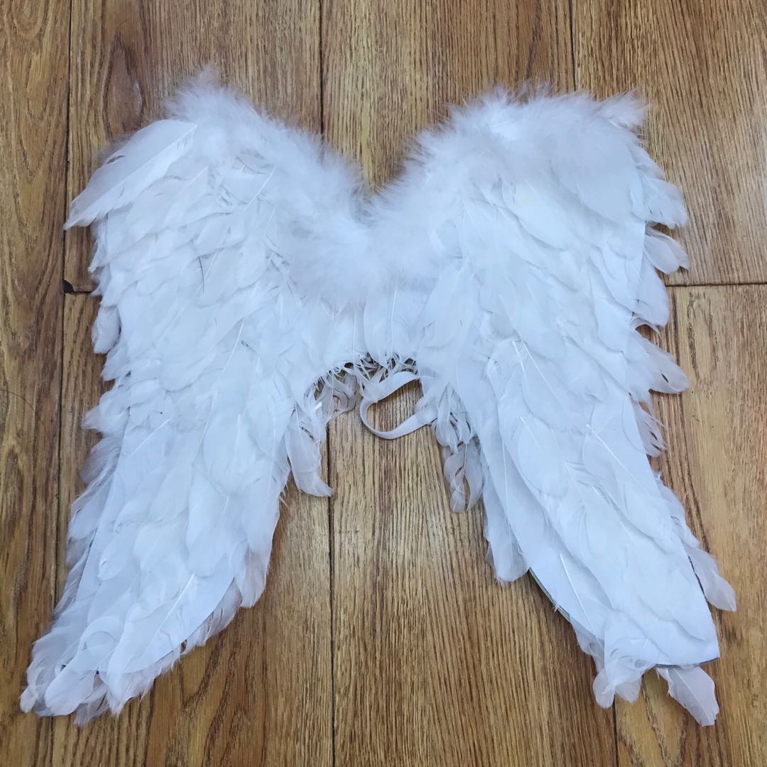 天使翅膀白色羽毛飞燕型翅膀成人儿童表演万圣节道具新娘花童装扮图