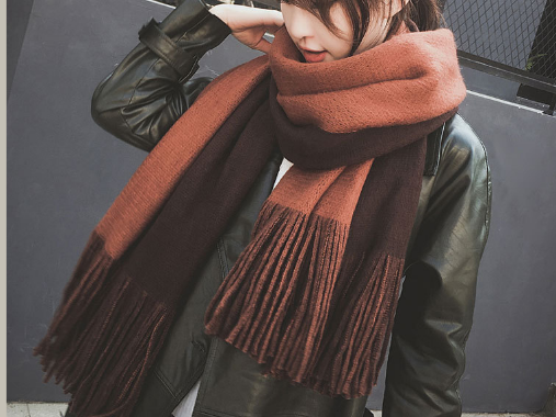 Men's and women's fashionable, trendy, versatile and warm fringed double-sided faux cashmere knitted scarves details Picture