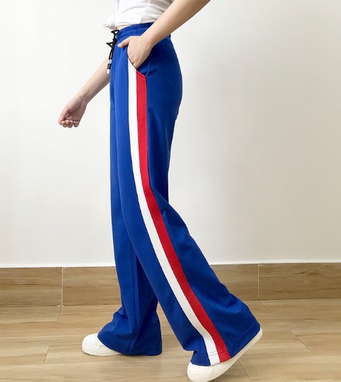 Blue wide-leg pants for women, spring and summer, thin high-waisted, sagging straight-leg pants, loose sport pants, casual floor-length pants details Picture