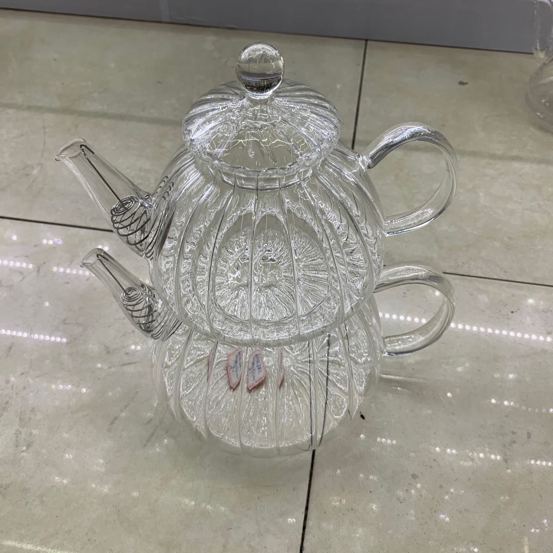 手工耐热玻璃茶具花草茶壶 带过滤耐高温可加热玻璃壶南瓜壶产品图