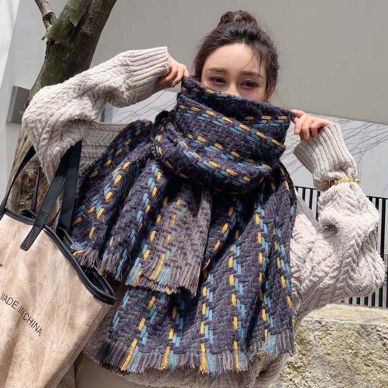 Woolen Knitted Scarf Oversized Shawl Korean Version Thick Warm Scarf