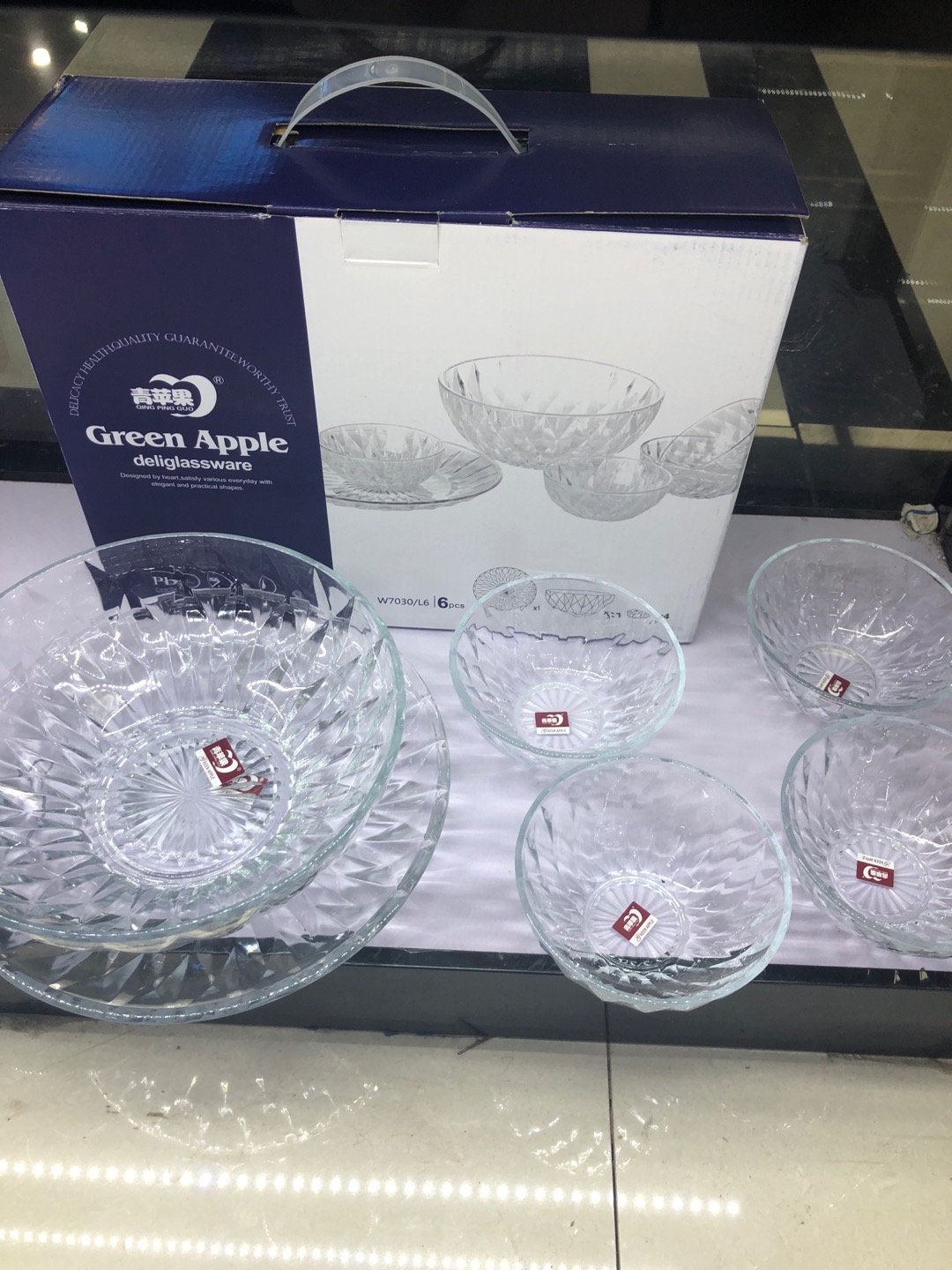 Glass Diamond Bowl Set Of 6 Pieces