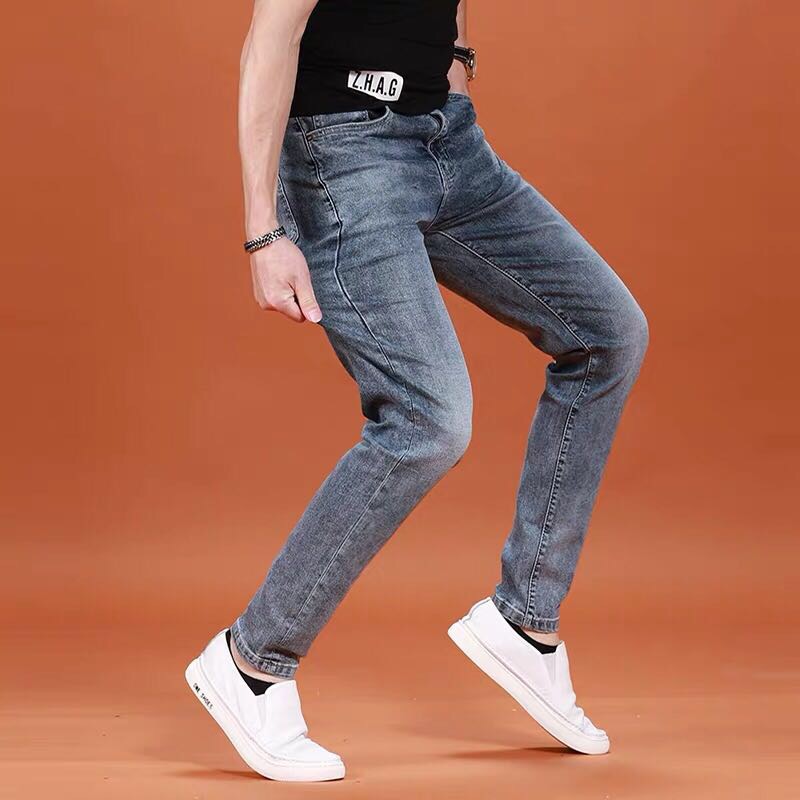 Men's slim-fitting skinny jeans, light-colored washable and versatile Specification image