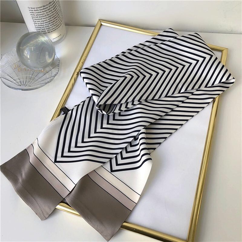 Women's Fashion Trend Casual Everything Simple Silk Striped Silk Scarf Long Scarf details Picture