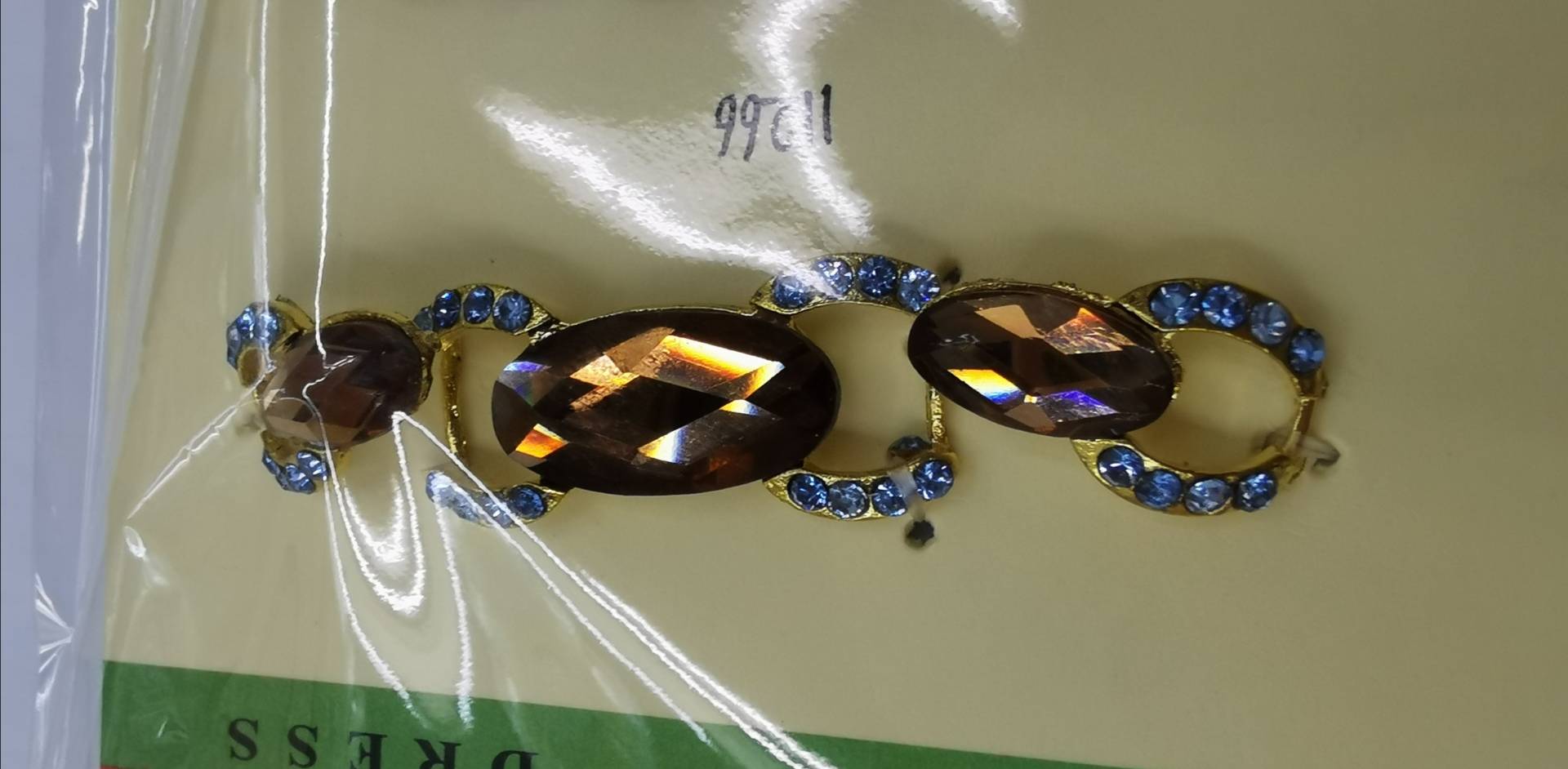 11266# Brown Oval Rhinestone Blue Rhinestone Alloy Electroplated Buckle Decorative Buckle Shoe And Hat Buckle Clothing Accessories details Picture