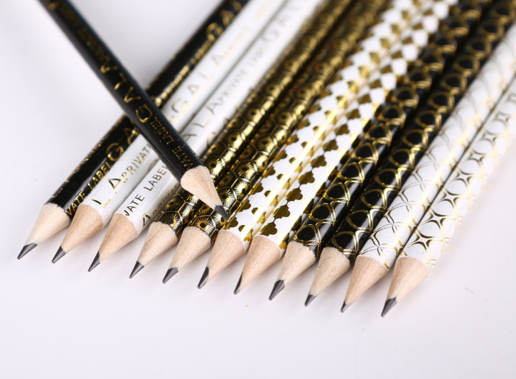 HB铅笔学生专用白木圆杆烫金转印铅笔