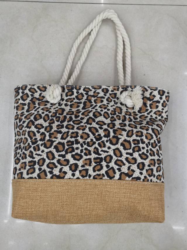 Leopard Print Cotton And Linen Canvas Bag Portable Shopping Bag Women's Casual All-In-One Bag