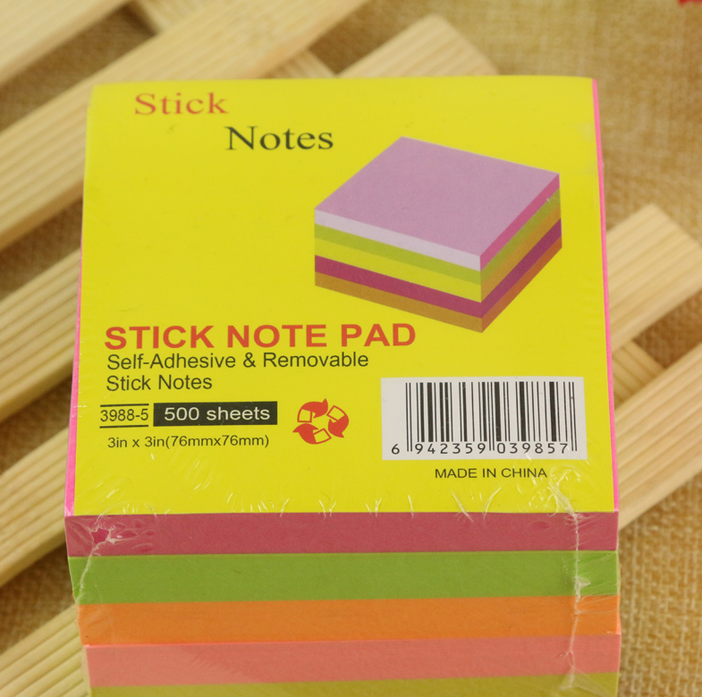 厂家直销500张5色荧光便利贴留言条记事贴N次贴