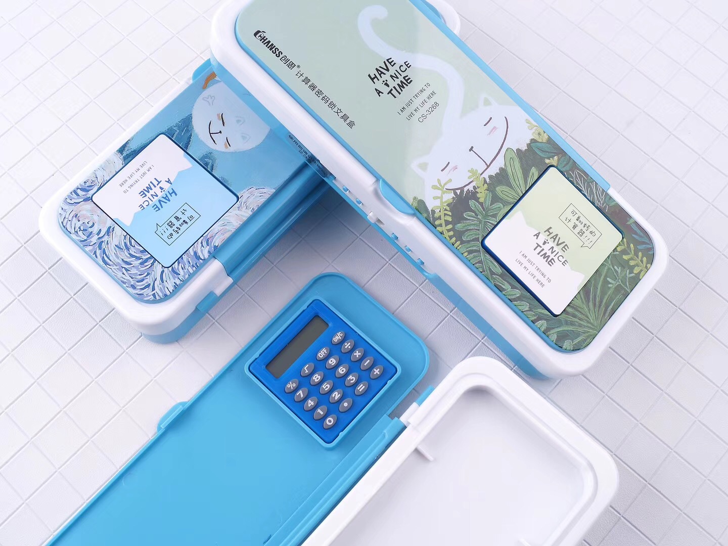 创思文具CS-3268计算器密码文具盒双层密码文具塑料文具盒细节图