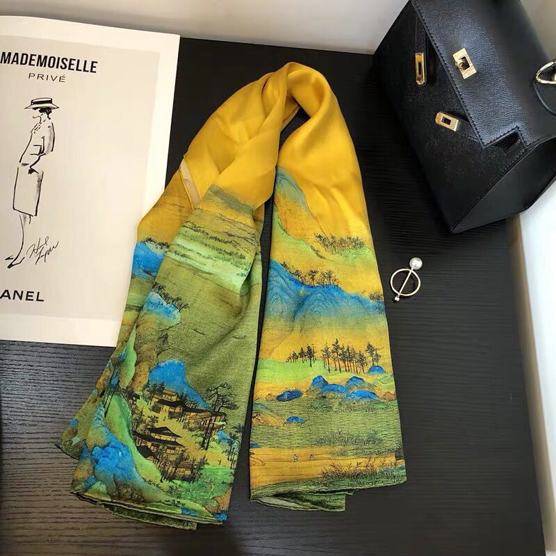 Chinese Style Oil Painting Heavy Silk Scarf Silk Scarf Specification drawing