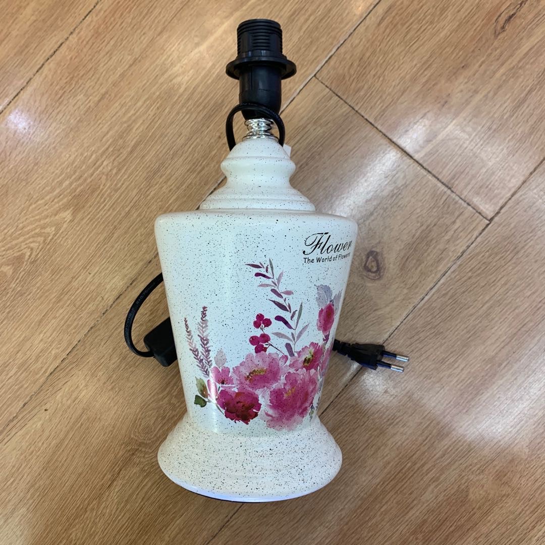 陶瓷台灯中式彩绘葵花图案客厅卧室床头灯 简约装饰布罩台灯LED灯具酒店客房灯HB005