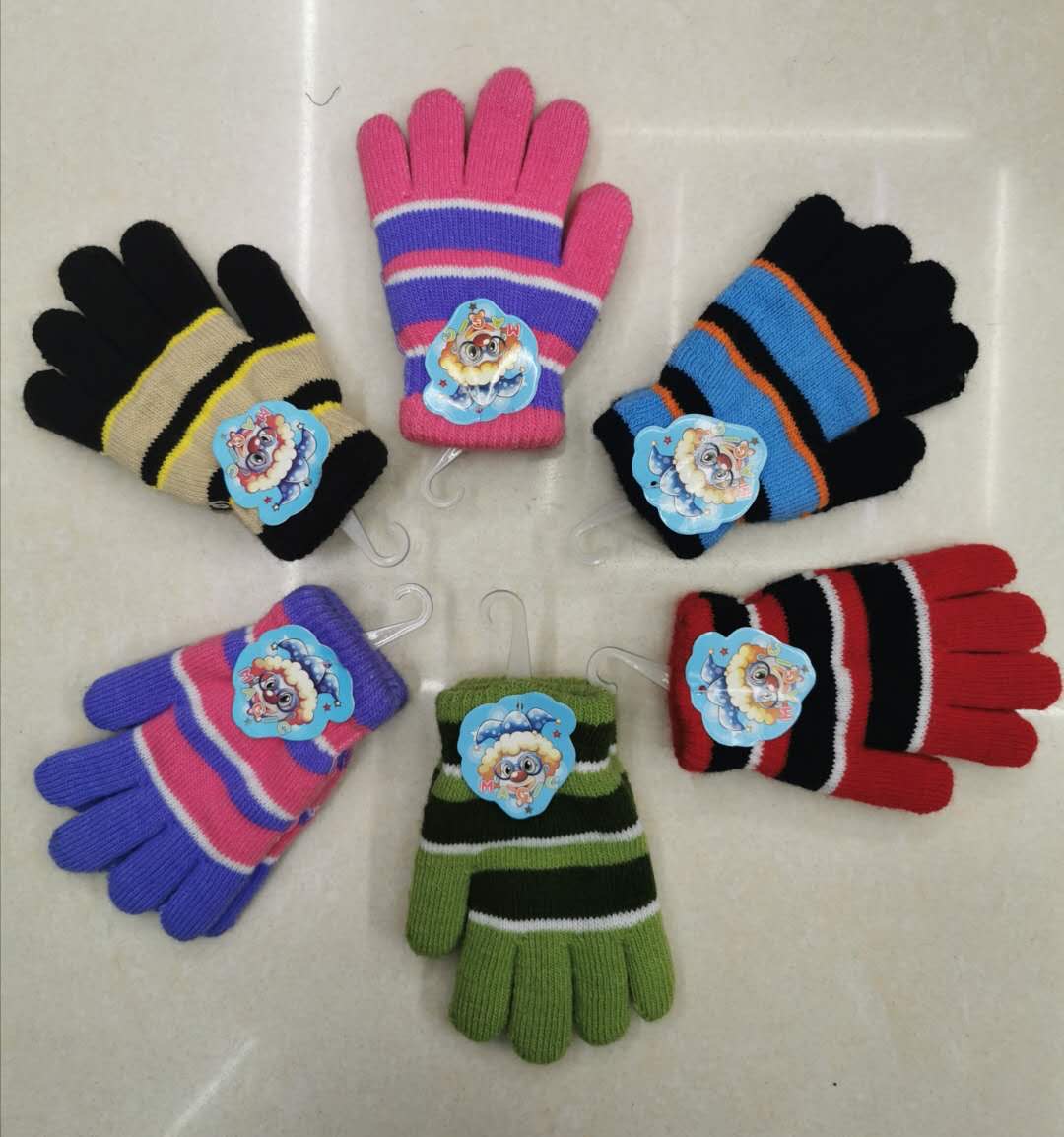 Children's 3-color striped double fingertip gloves manufacturer sells magic gloves to keep warm thumbnail