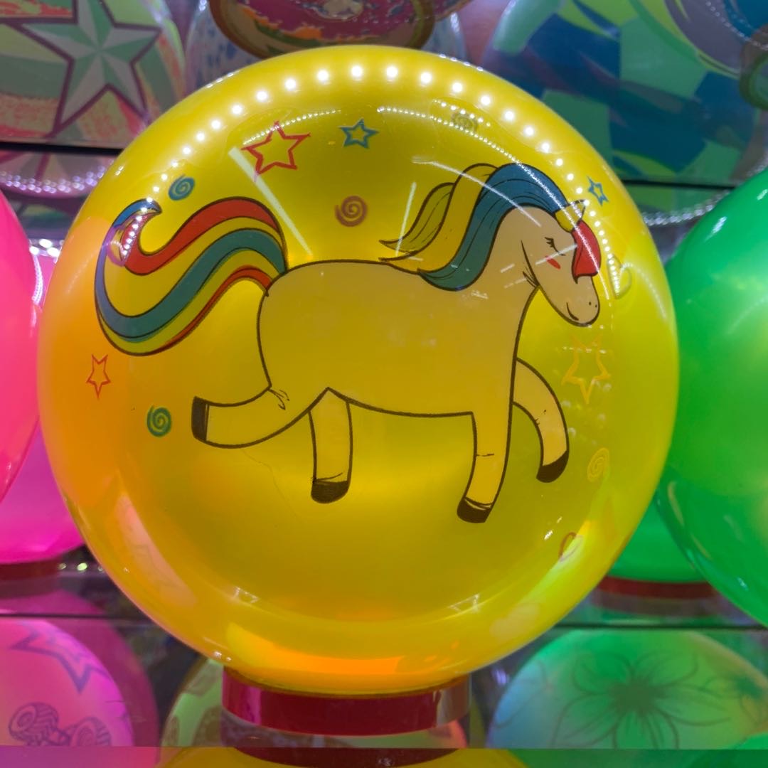 黄色半透明气球独角兽花纹图案皮球玩具