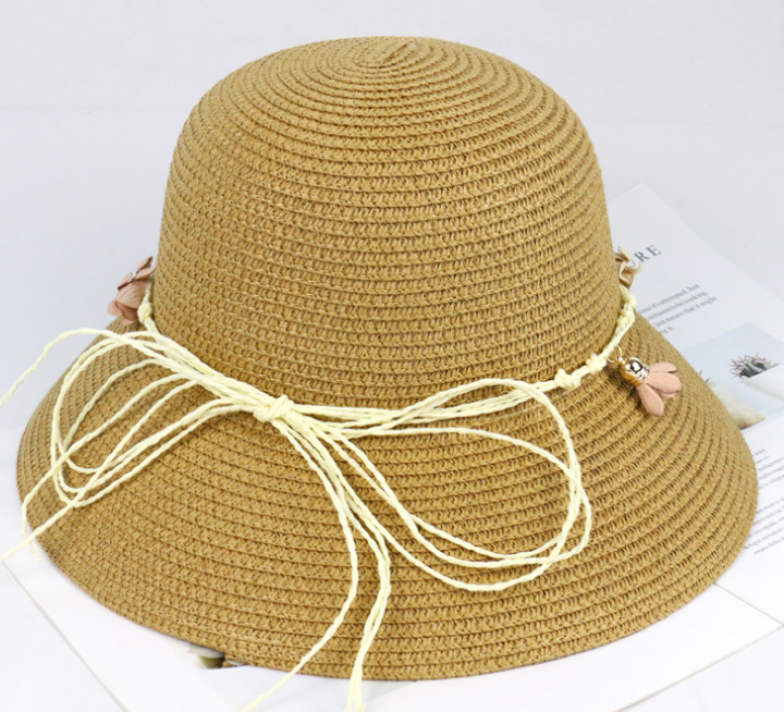 Sunblock Foldable Sun Hat Travel Beach Sun Hat Wholesale Summer New Ladies A Flower Straw Hat