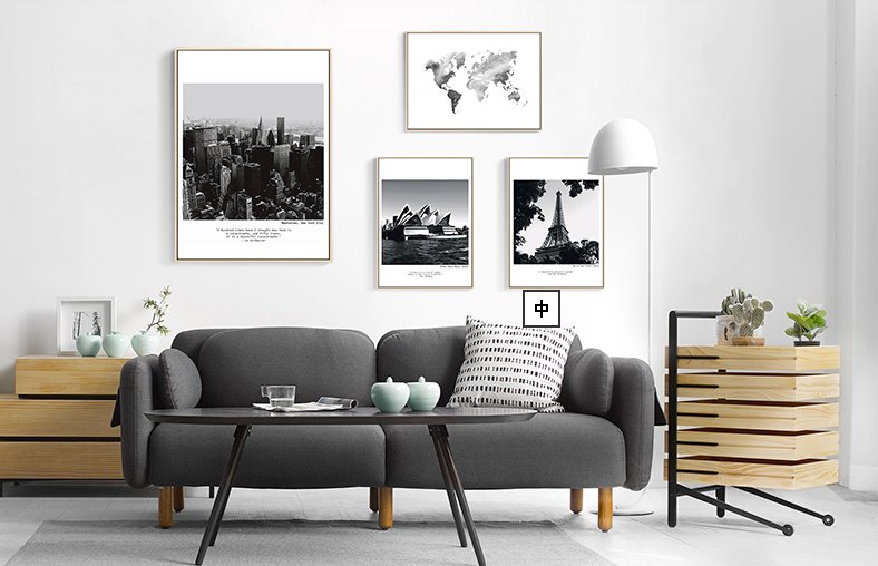 Hanging pictures of modern simple sofa background wall decoration painting living room North European style hotel creative with a framed coffee shop thumbnail
