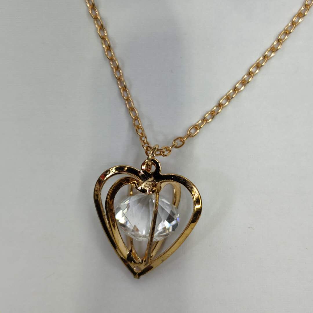 Selling Classic Lady Temperament Gold Alloy Love Jewel Necklace Crystal Stud Earrings Set Chain details Picture