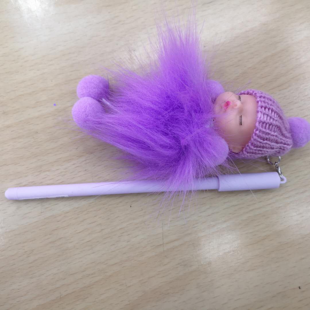 可爱超萌 睡娃毛绒挂件中性笔产品图