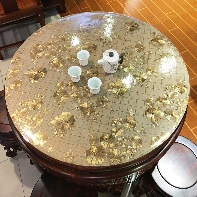 圆桌透明圆形pvc桌布餐桌家用台布植物花卉防油防烫免洗简约现代图