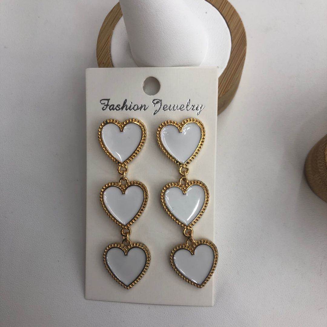 韩版简约白色桃心时尚长款耳环耳饰可爱甜美高雅耳饰