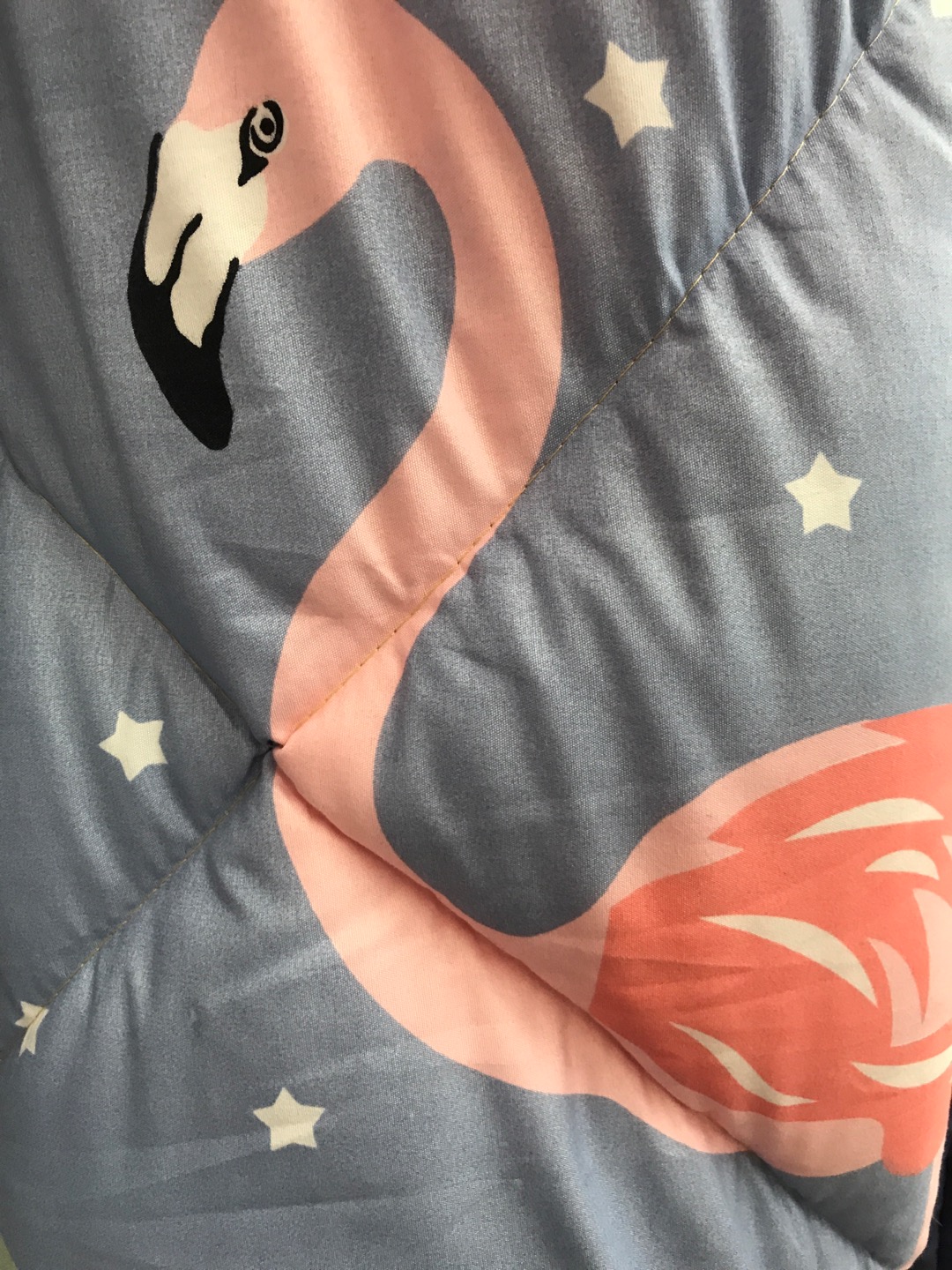 Pink Flamingo-Star Quilted On Blue Reinforced Super Soft Fiber Quilt details Picture