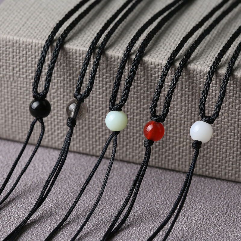 Hand-Woven Necklace Rope Oil Green Jade Pendant Lanyard Men's And Women's Neck Adjustable Adult Children Pendant Rope details Picture
